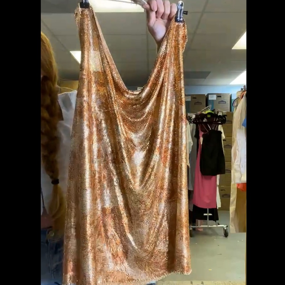 Michael Costello gold roses chain link top